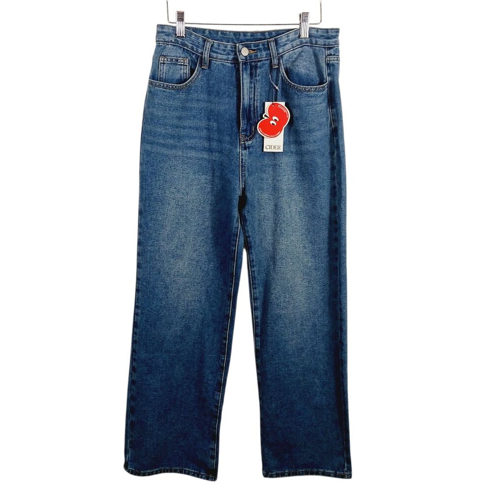NWT Cider, High Rise, Wide Leg, Med-Wash Jeans, Size Medium 5 Pocket Style Denim